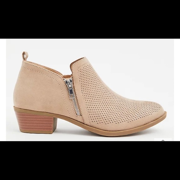 torrid Shoes - TORRID BEIGE FAUX SUEDE PERFORATED ANKLE BOOT (WW)